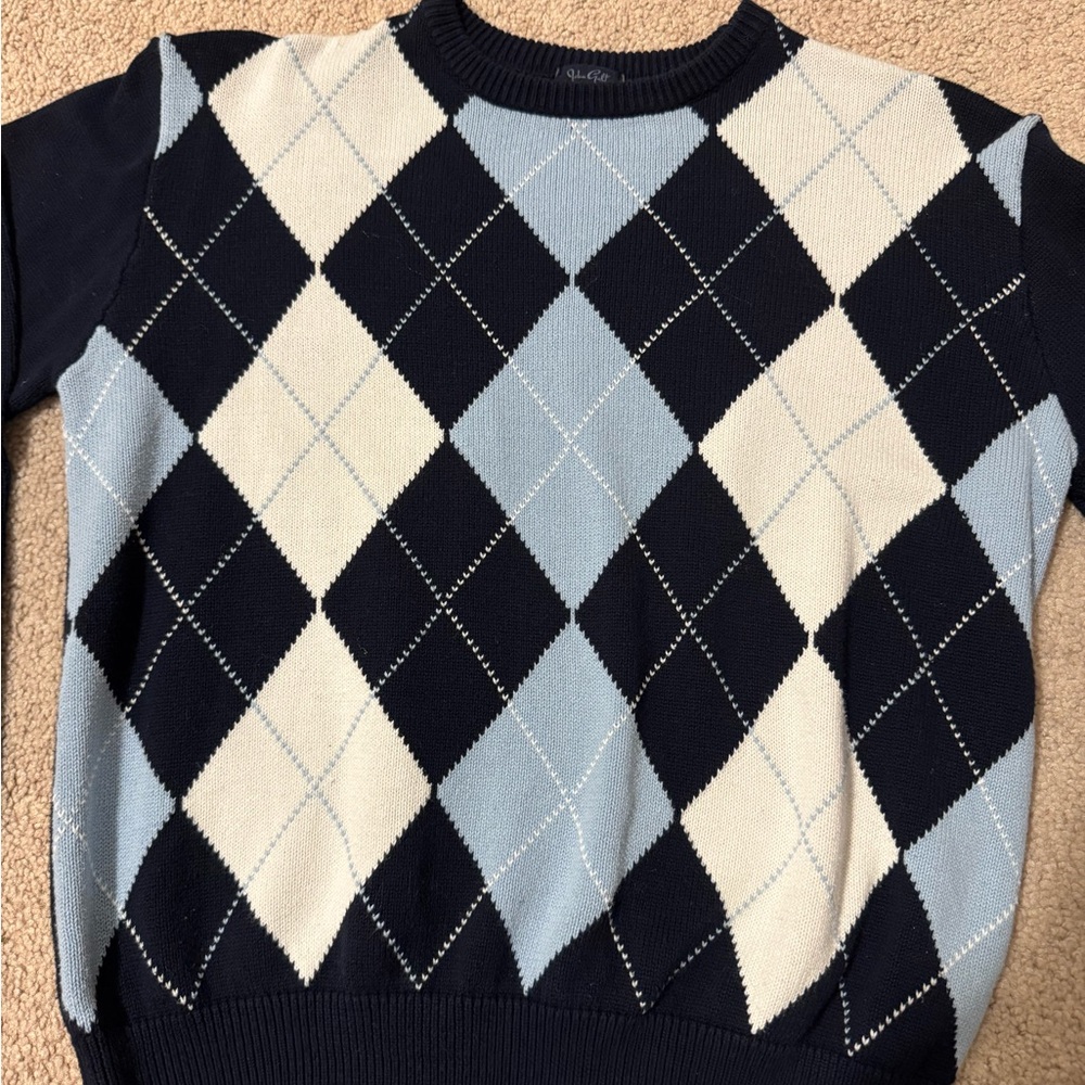 John Galt Argyle Sweater in Navy and Light Blue